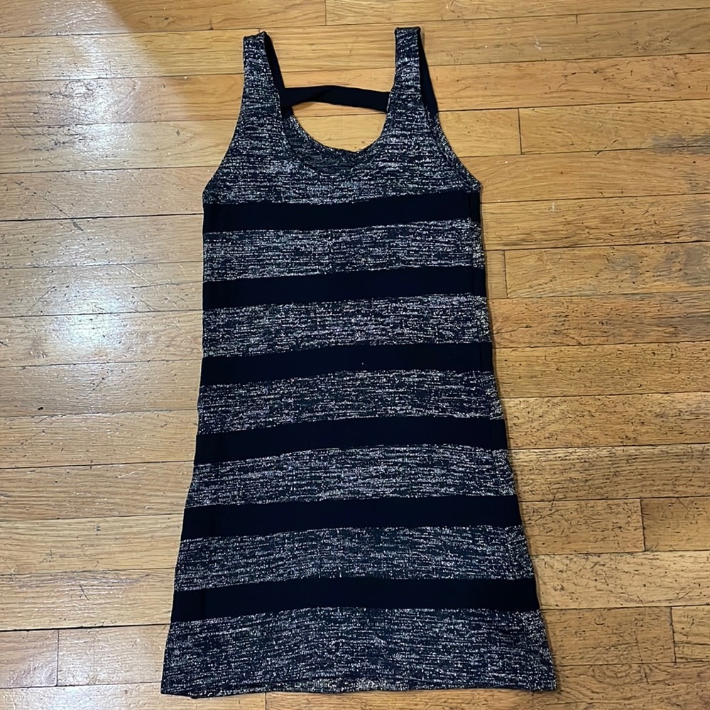 Girls black and gold strip fitted dress